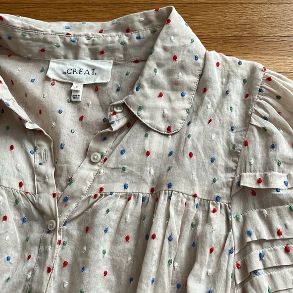 THE GREAT polka dot puff short sleeve top Sz. 0/XS - Picture 4 of 6